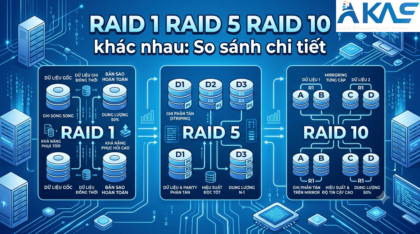 RAID 1 RAID 5 RAID 10 khác nhau: So sánh chi tiết RAID 1 RAID 5 RAID 10 khác nhau: So sánh chi tiết